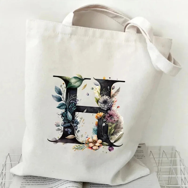 Harajuku Letter & Flower Canvas Tote | Eco Reusable Shopping Bag Luxegan