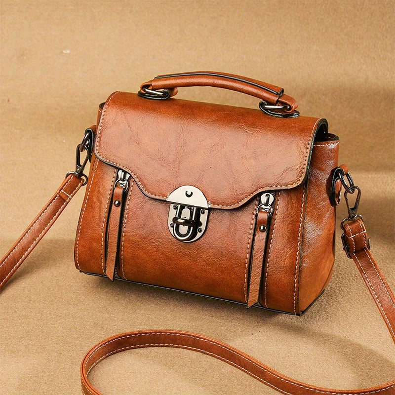 Vintage Turn-Lock Square Satchel Bag for Women | Classic PU Leather Shoulder & Crossbody Handbag (Everyday Tote, Secure Travel Purse) Luxegan