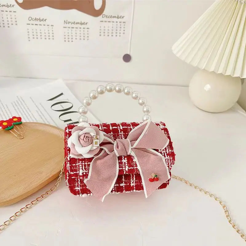 Luxury Pearl Handle Children’s Mini Shoulder Bag | Sweet Bow & Flower Girl Messenger Bag | Fashion Square Shell Purse for Girls (Model z122711) Luxegan