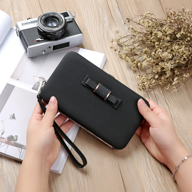 Fashion Women Clutch Wallet Long Card Holder Case Purse Cellphone Case Handbag With Wristlet