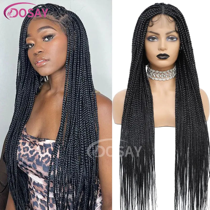 36" Full Lace Braided Wigs Synthetic Hair Box Braids Lace Front Wigs Knotless Braided Wigs For Black Women Braiding Wigs African Luxegan