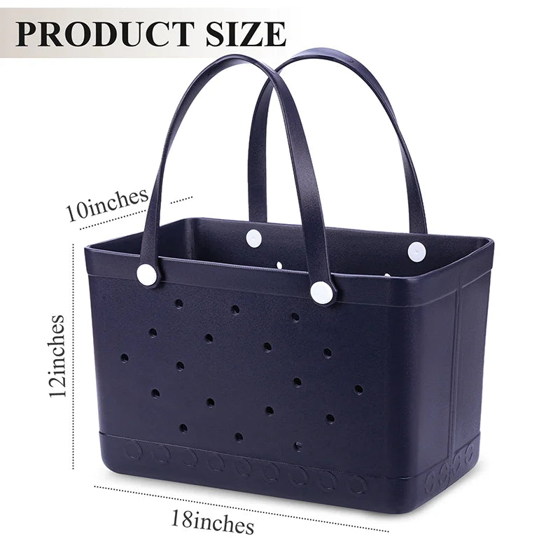 Large EVA Beach Basket Tote | Waterproof Summer Picnic Handbag | Hollow Out Rubber Shoulder Bag with Pouch | Unisex Lightweight Shopping Basket for Beach & Pool Luxegan