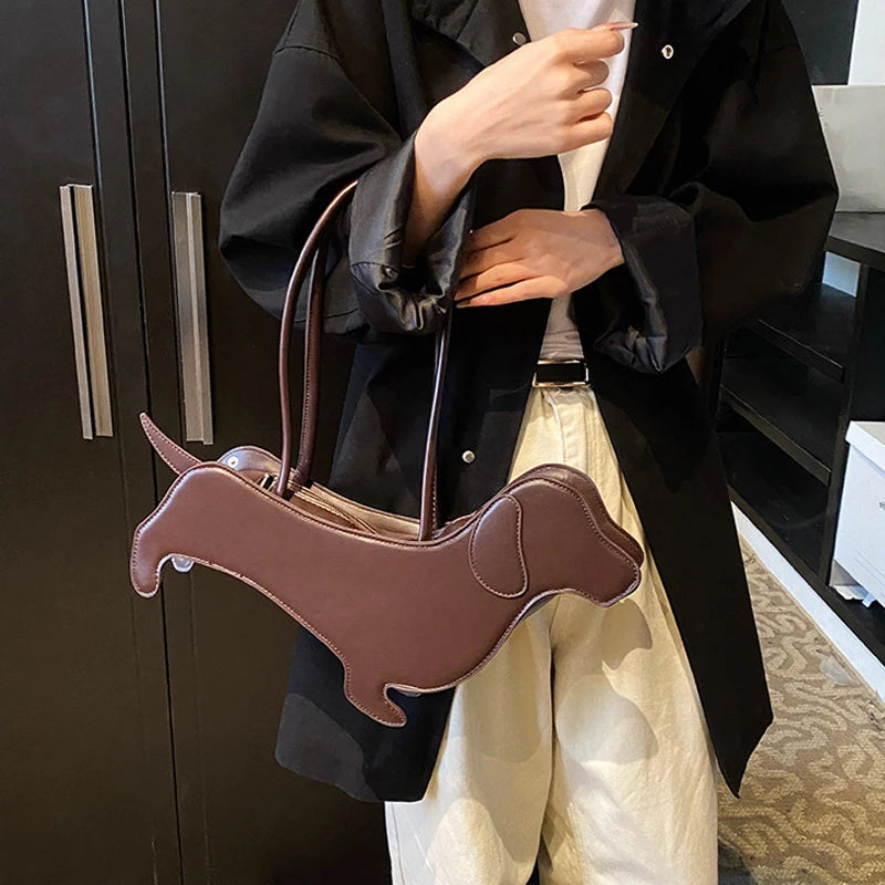 Novelty Cartoon Dog Shaped Armpit Purses | Unique PU Leather Handbag & Solid Designer Bag (Funny Shoulder Bags & Kawaii Girls Tote Bags) Luxegan