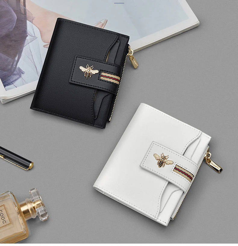 Short Women's Fashion Cowhide Wallet | Personalized Card Holder & Coin Money Bag | Premium Split Leather Bifold with Note Compartment & Photo Holder Luxegan