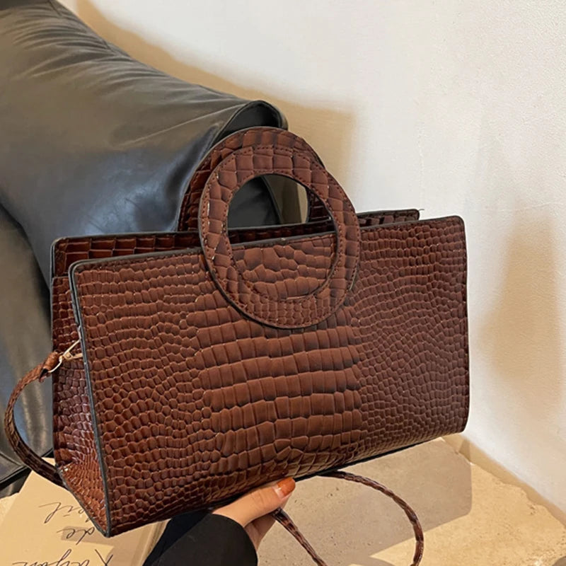 Luxury Crocodile Pattern Women's Handbag | Fashion Shoulder & Crossbody Bag (Famous Brand Designer PU Leather, Large Capacity) Luxegan