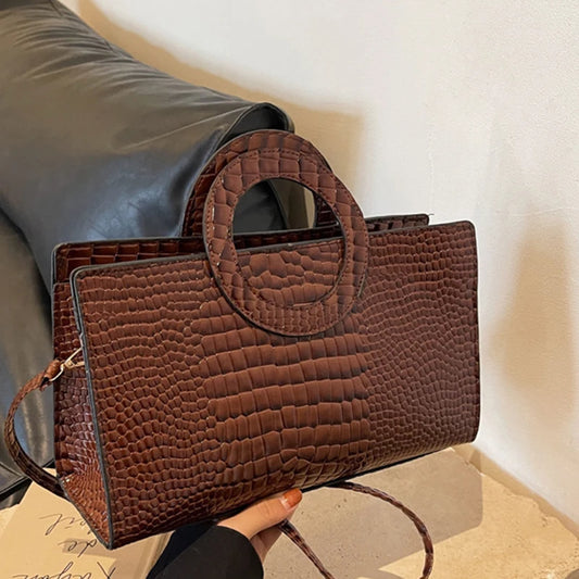 Luxury Crocodile Pattern Women's Handbag | Fashion Shoulder & Crossbody Bag (Famous Brand Designer PU Leather, Large Capacity) Luxegan