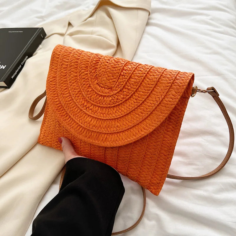 Summer Beach Straw Clutch Bag | Sophisticated Bohemian Crossbody Bag for Women | Elegant Travel Shoulder Purse | Luxury "Dignified" Woven Wicker Handbag with Beaded Decoration Luxegan