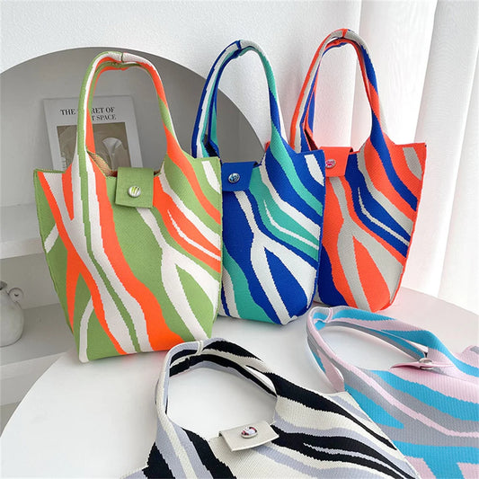 New Corrugation Knitted Handbag Girl Casual Shoulder Bag Women | Retro Large Capacity Commuter Bucket Bag Phone Keys Purse Luxegan