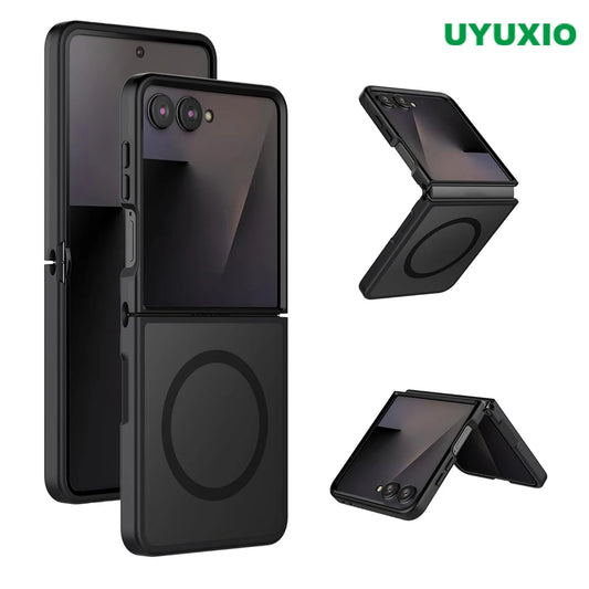 UYUXIO Translucent Magnetic Mobile Phone Case for Samsung Galaxy Z Flip 7 Wireless Charging Cases Rugged Slim Cover with Magnet