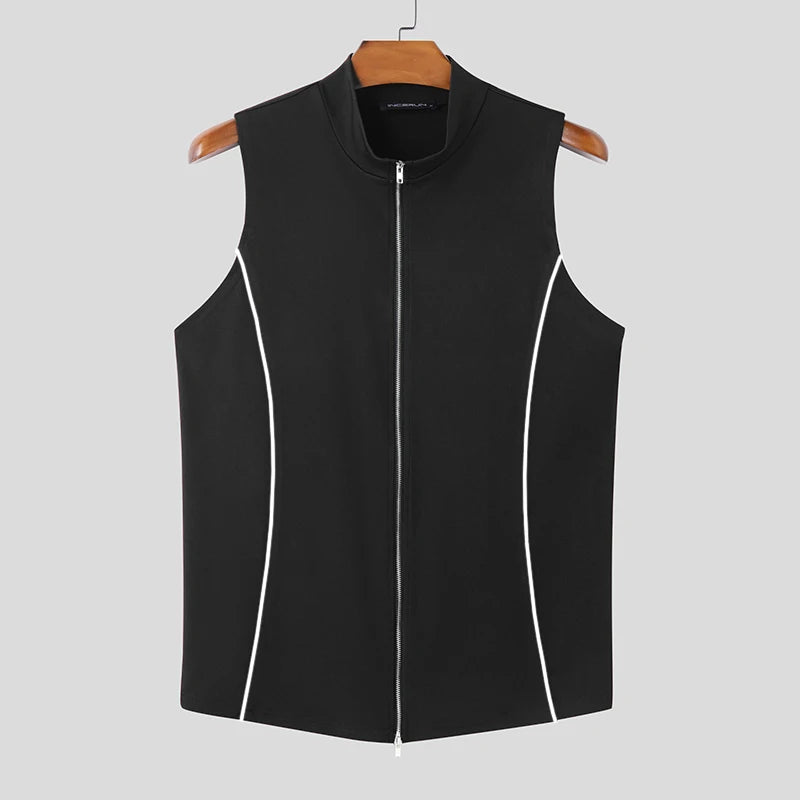 Splicing Line Deconstruction Design Vest | Sophisticated Zipper Detail Tank Top | Elegant "Spring and Summer" Streetwear Silhouette | "Dignified" Solid Broadcloth Top for Radiant Versatile Styling Luxegan