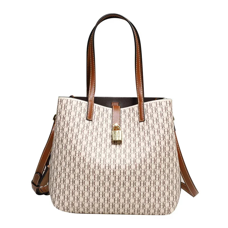 Premium Versatile Leather Crossbody Bag | Ladies Large Capacity Daily Commuter Tote Bag (Letter Print Design, Fashion Casual) Luxegan