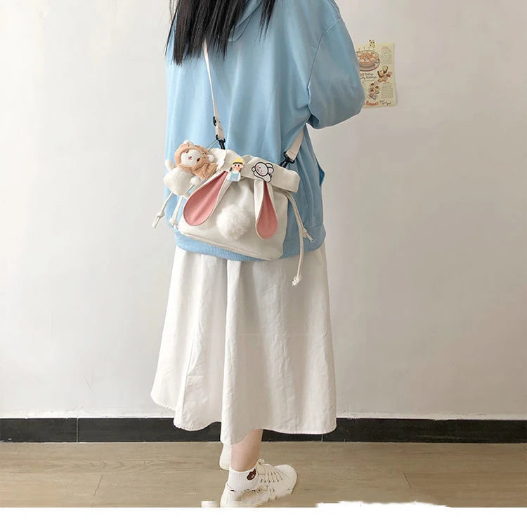 Canvas Cute Rabbit Messenger Bag | Korean Crossbody & Shoulder Bag Luxegan