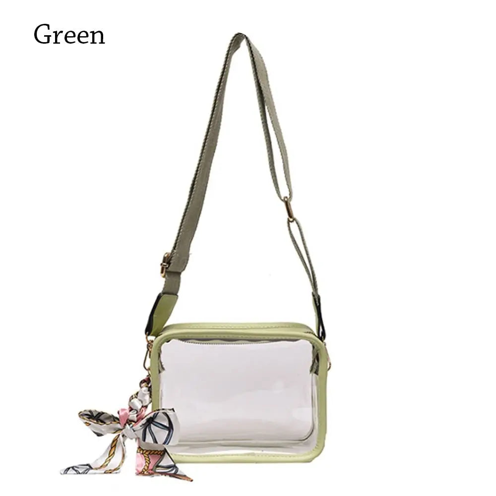 Fashion Transparent PVC Jelly Handbag | Solid Color Shoulder Messenger Crossbody Bag for Women & Girls (Ribbons Excluded) Luxegan