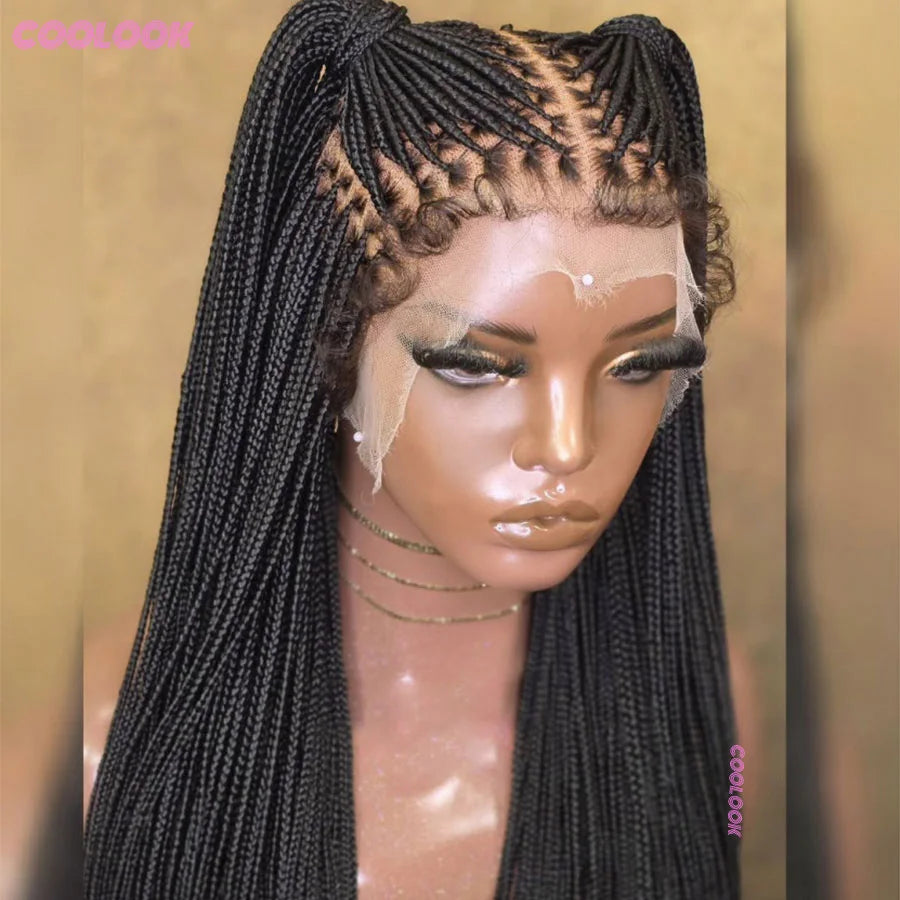 36 Inch Knotless Box Braids Cornrow Wig | 360 Full Lace | Square Parts