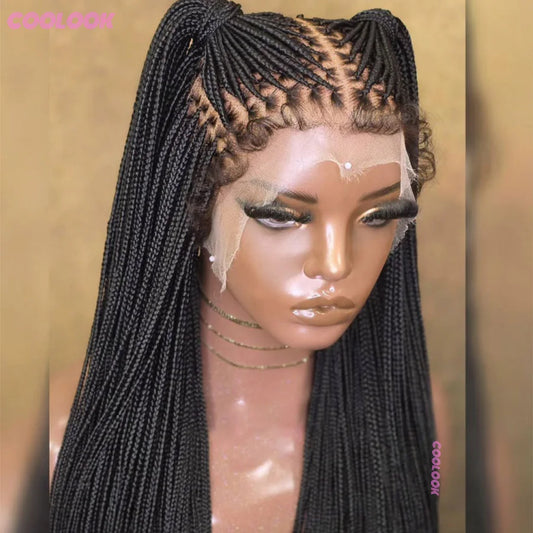 36 Inch Knotless Box Braids Cornrow Wig | 360 Full Lace | Square Parts