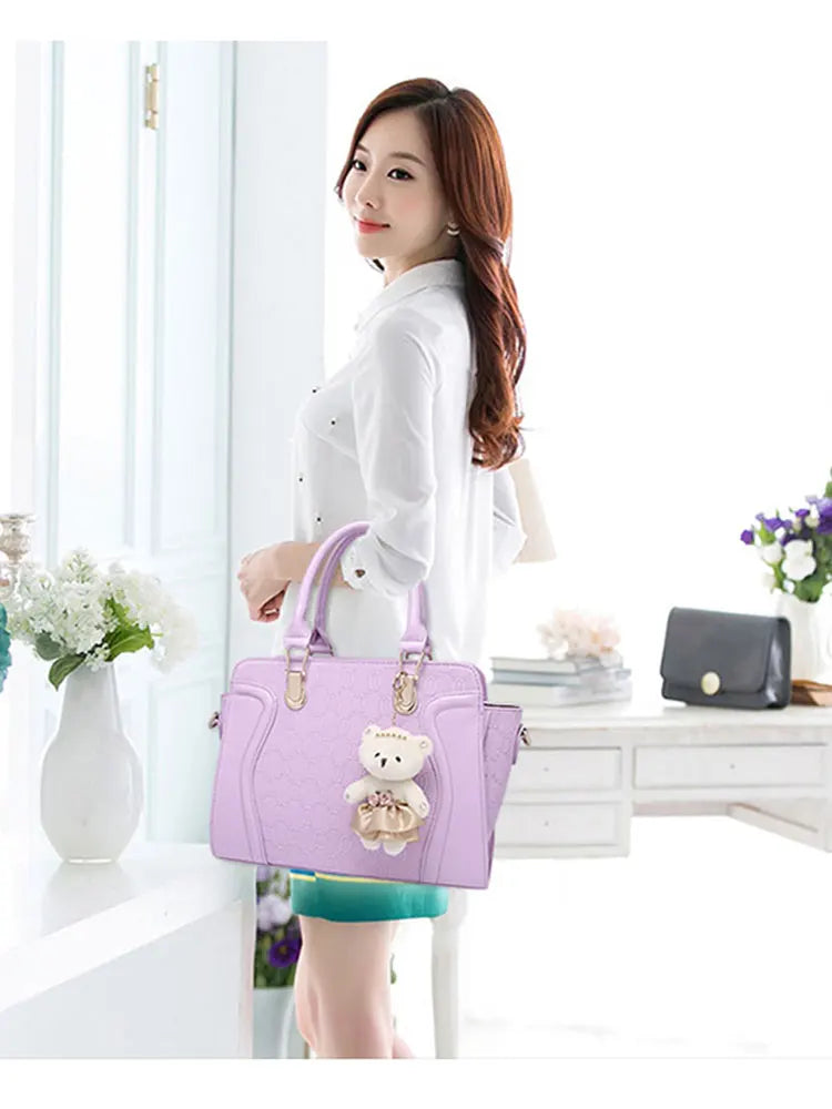 LadiesHandbag Set Top Handle Bags 4 Pieces Set inPULeather,ToteBagShoulderBagClutch andCardHolderSets forShoppingWorkTravel Gift