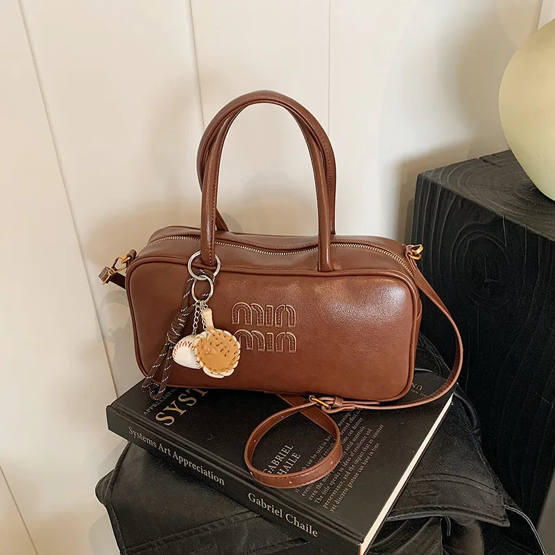 Matte Leather Tote Bag | Women's Shoulder Bag & Autumn Trend New Style Ladies Bowling Bag (Large Capacity Briefcase) Luxegan