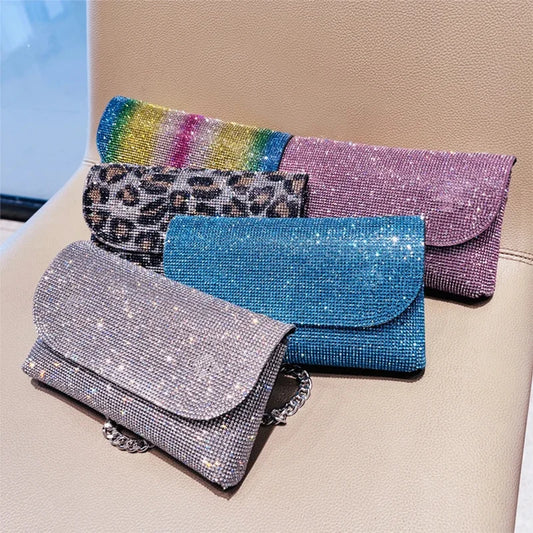 Women's Clutch Bag With Rhinestones Silver Purse On Chain | PU Leather Evening Bag Ladies Fashion Party Evening Shoulder Bag Luxegan