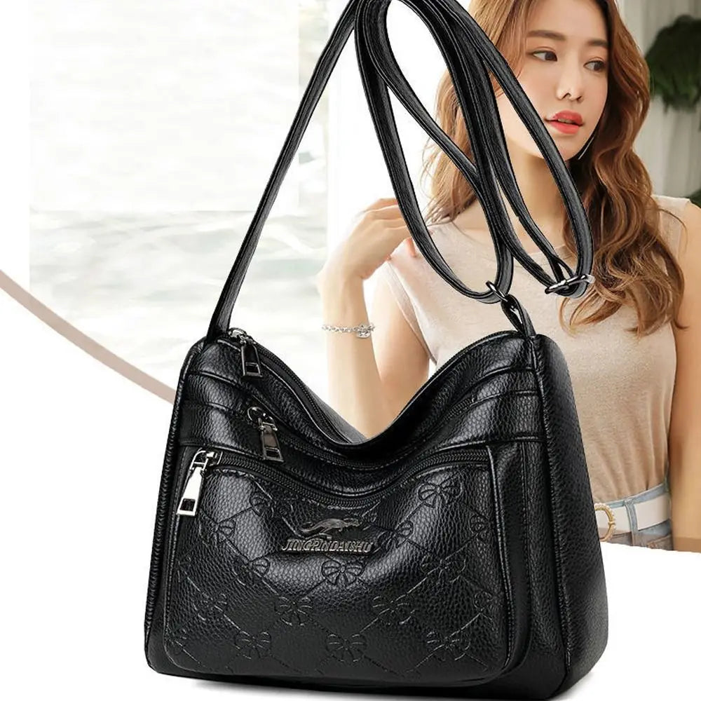 PU Leather Casual Tote | Large Capacity Multi-layer Mother's Shoulder Bag Luxegan