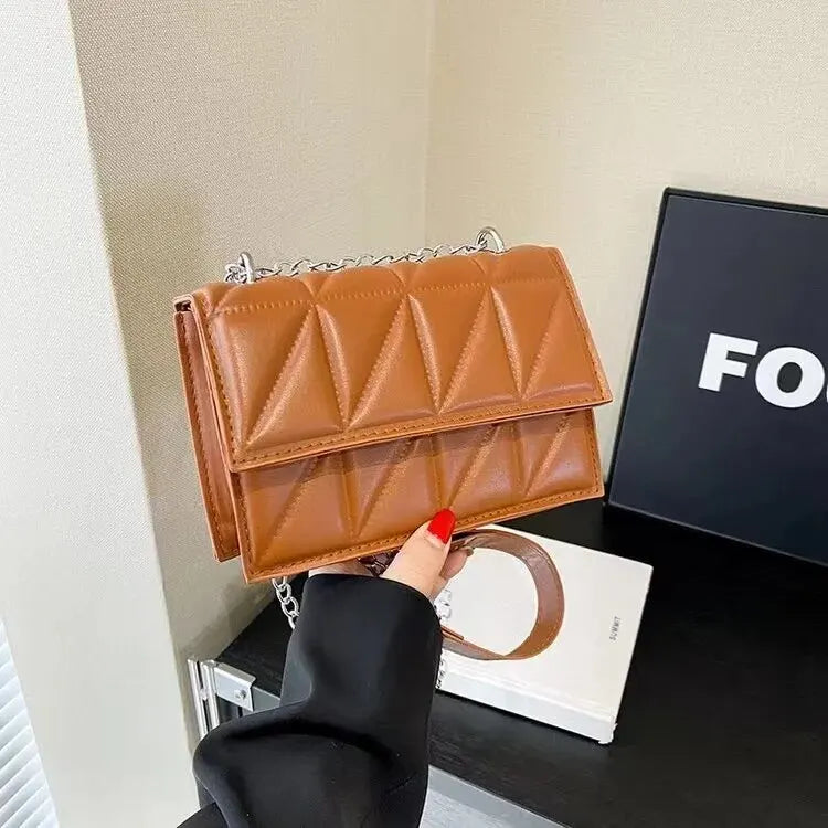 Classic Square Chain Bag | Stylish PU Leather Crossbody Purse Luxegan