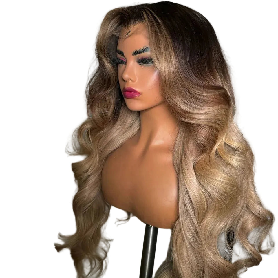 Luxury Ombre Blonde Body Wave Lace Front Wig | 13x6 / 13x4 Transparent Swiss Lace Frontal Wig | 100% Malaysian Remy Human Hair Multi-Tonal Black Brown to Honey Blonde 5x5 Closure Wig for Women (26+ Inch Long) Luxegan