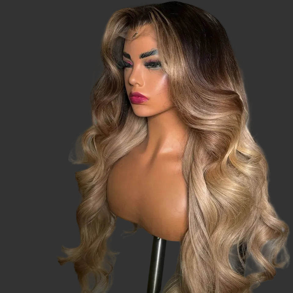 Luxury Ombre Blonde Body Wave Lace Front Wig | 13x6 / 13x4 Transparent Swiss Lace Frontal Wig | 100% Malaysian Remy Human Hair Multi-Tonal Black Brown to Honey Blonde 5x5 Closure Wig for Women (26+ Inch Long) Luxegan