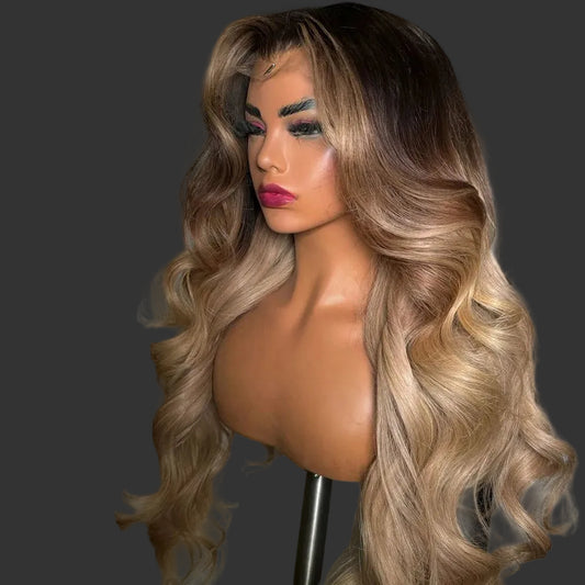 Luxury Ombre Blonde Body Wave Lace Front Wig | 13x6 / 13x4 Transparent Swiss Lace Frontal Wig | 100% Malaysian Remy Human Hair Multi-Tonal Black Brown to Honey Blonde 5x5 Closure Wig for Women (26+ Inch Long) Luxegan
