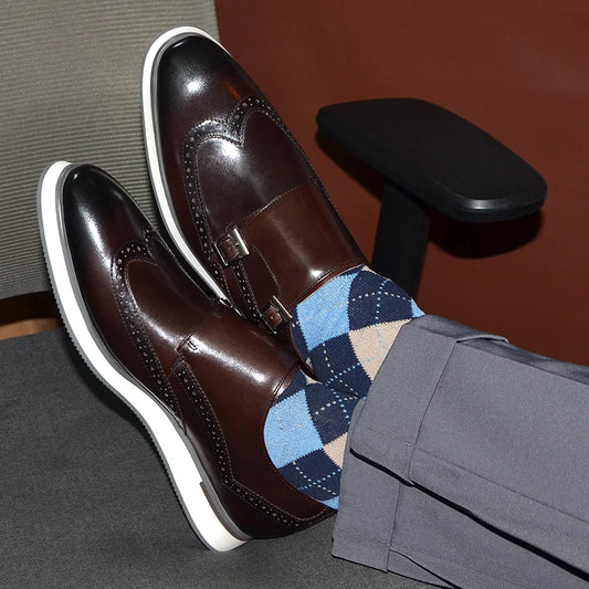 Classic European Luxury Monk Strap Sneakers | Sophisticated Double Buckle Wingtip Brogue | Elegant "Genuine Cow Leather & Suede" Silhouette | "Dignified" Sheepskin Insole & Non-Slip Rubber for Radiant Versatile Styling Luxegan