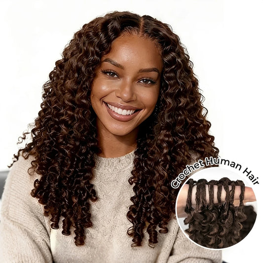 Chocolate Brown Burmese Curly Crochet Hair – 100% Raw Human Hair Miracle Knots - view 2