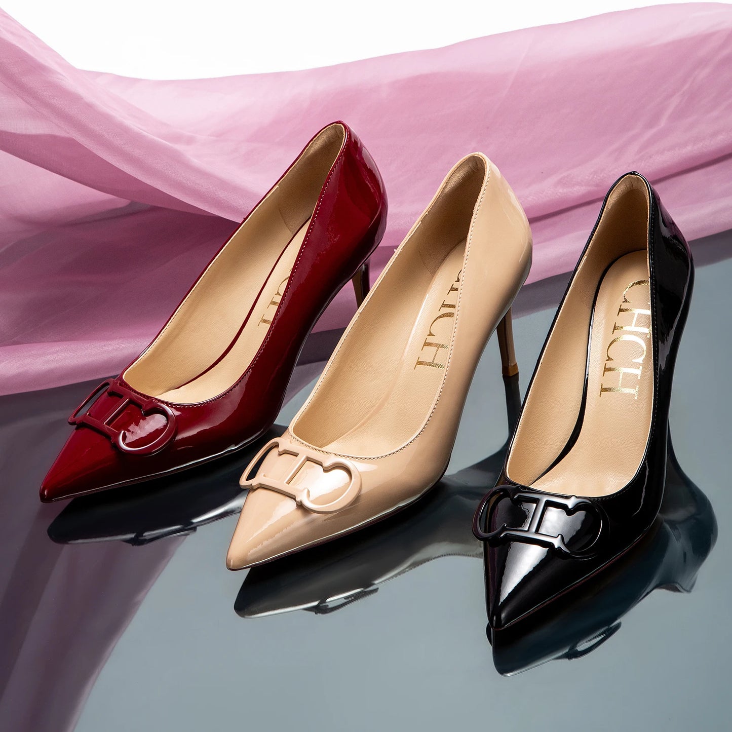 New Lacquer Leather Business Pumps | Sophisticated 7cm T-Strap Wedding Heels | Elegant "Plaid Pattern" Pointed Toe Shoes | "Dignified" Platform Footwear for Radiant Versatile Styling Luxegan