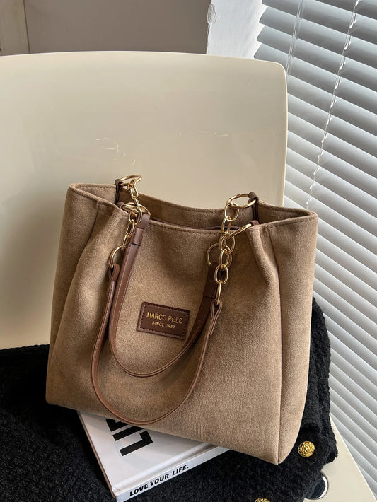 Large-Volume Suede Commuter Tote Bag | Stylish One-Shoulder Handbag
