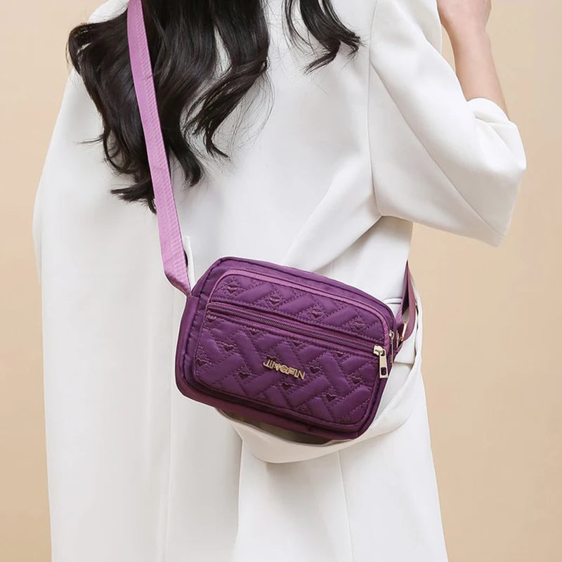 Middle-aged Women's Crossbody Bag | Multi-layer Embroidered Nylon Handbag Luxegan