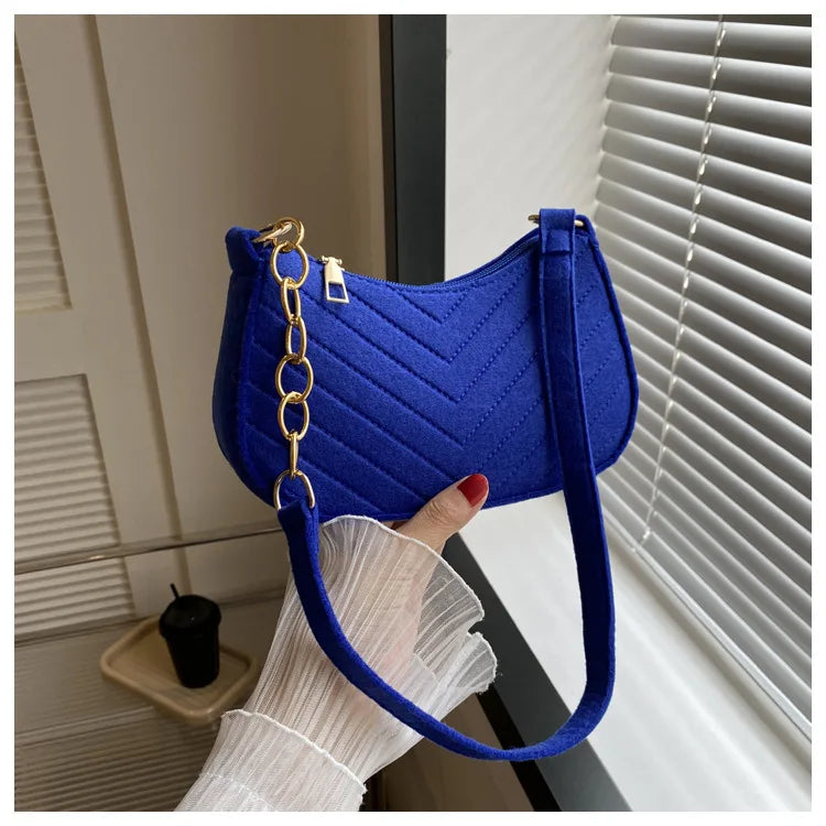 Fashion Felt Mini Shoulder Bag for Women | Design Advanced Crescent Saddle Underarm Handbag with Chain Detail Luxegan