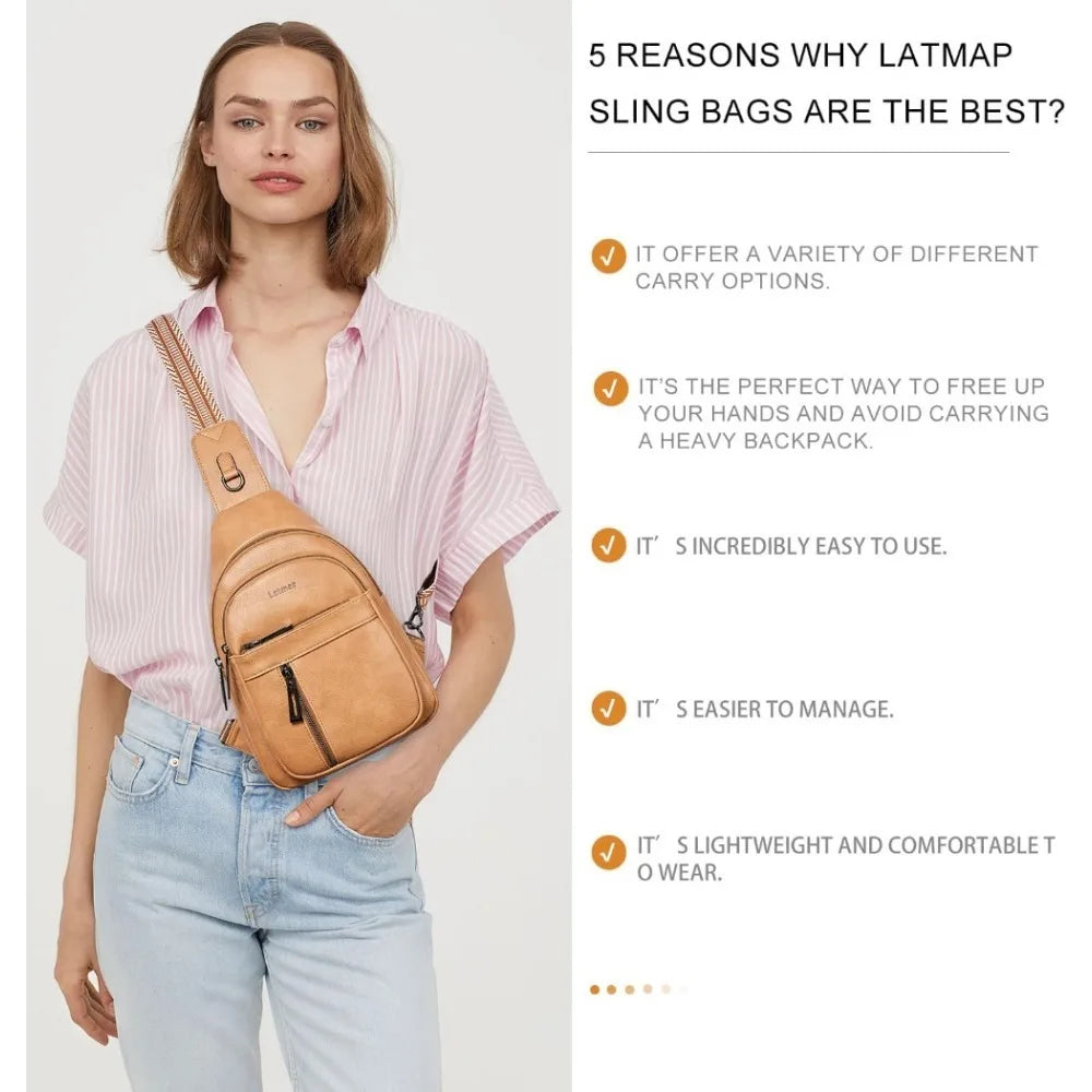Sling Bag For Women Men Backpack Fanny Pack Crossbody Chest Travel Shoulder Belt Bags Purse Handbag PU Leather