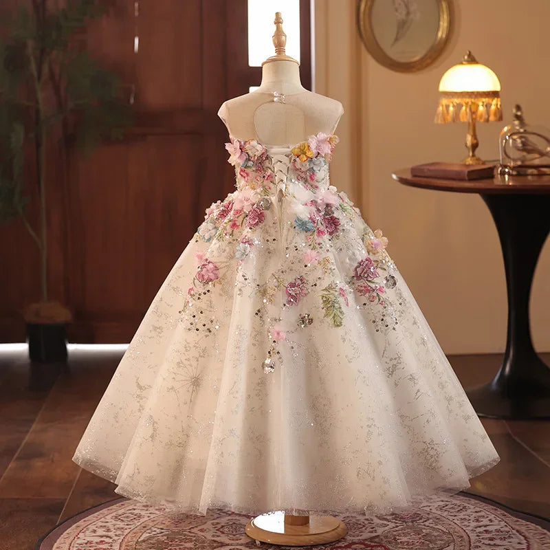 Girls' High-End French Style Forest Series Flower Little Host Walk Show Piano Performance Birthday Flower Girl Party Princes