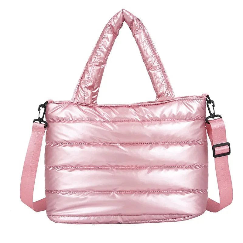 New Puffer Tote Bag for Women | Quilted Puffy Handbag & Lightweight Down Cotton Padded Shoulder & Crossbody Bag Luxegan