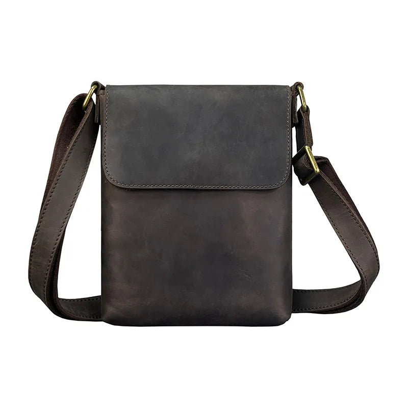 Genuine Cow Leather Men's Crossbody Bag | Vintage Small Shoulder Bag for Men | Casual Business Male Messenger Bag | Simple Genuine Leather Handbag with Multi-Pocket Interior Luxegan