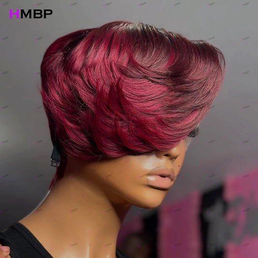 Super Double Drawn Wigs Short Bob 99J Color 5x5/13x6 HD Lace Frontal Wig Glueless Wigs Human Hair Closure Wig Preplucked Hair