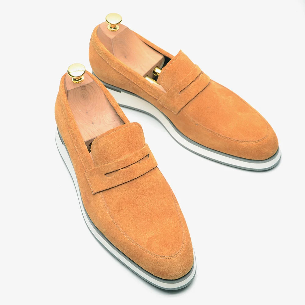 Classic Luxury Men's Cow Suede Penny Loafers | Genuine Leather Slip-on Casual Business & Social Flats