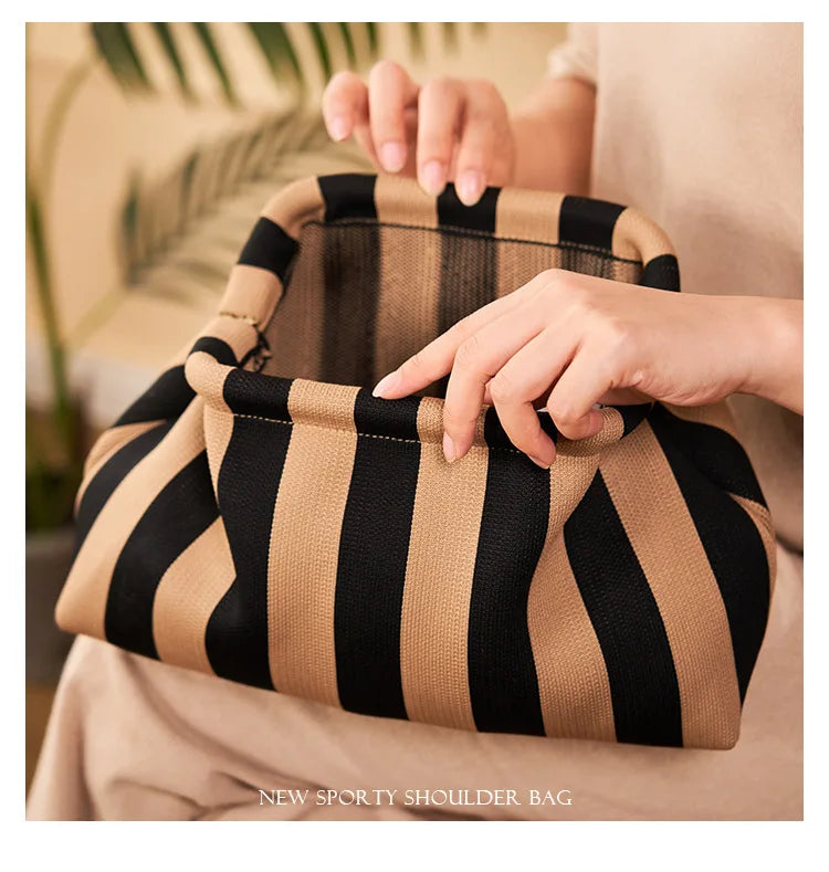 Cotton Woven Shell Clutch | Soft Casual Ruched Colorblock Summer Bag Luxegan