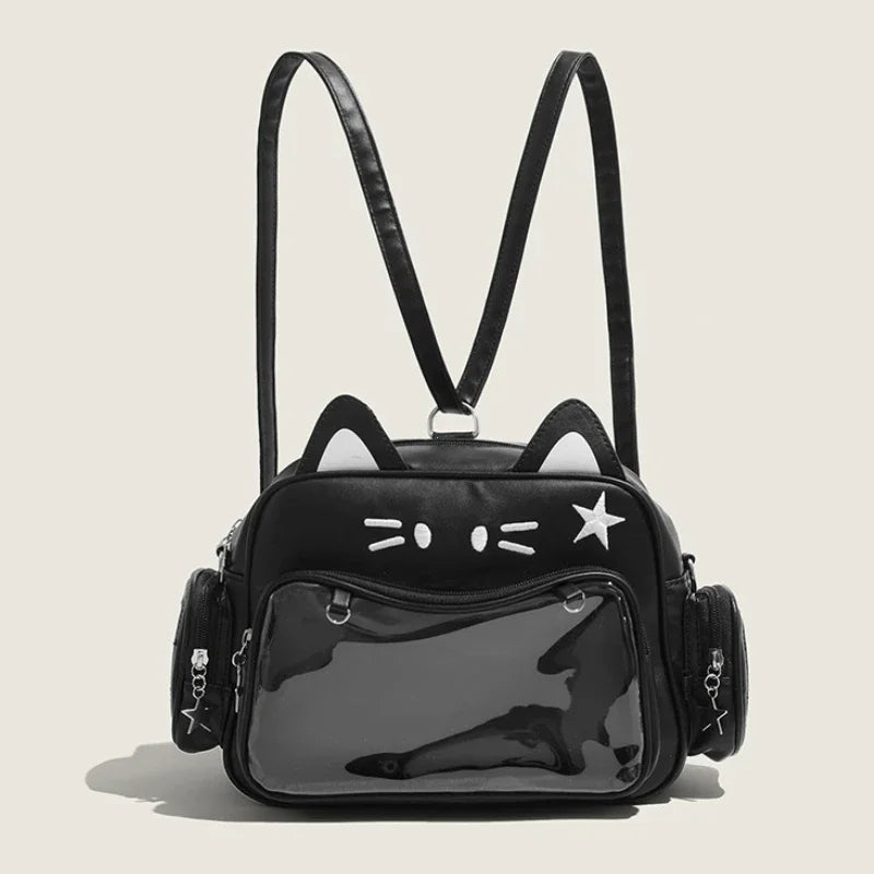 Y2K Kawaii Cat Ita Bag | Aesthetic Transparent Pocket Backpack Luxegan