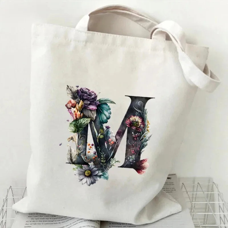 Harajuku Letter & Flower Canvas Tote | Eco Reusable Shopping Bag Luxegan