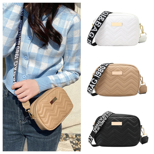 Fashion Wave Pattern Women's Shoulder Bag | Solid Color Crossbody Bag & PU Leather Wide Strap Purse (Female Handbags)