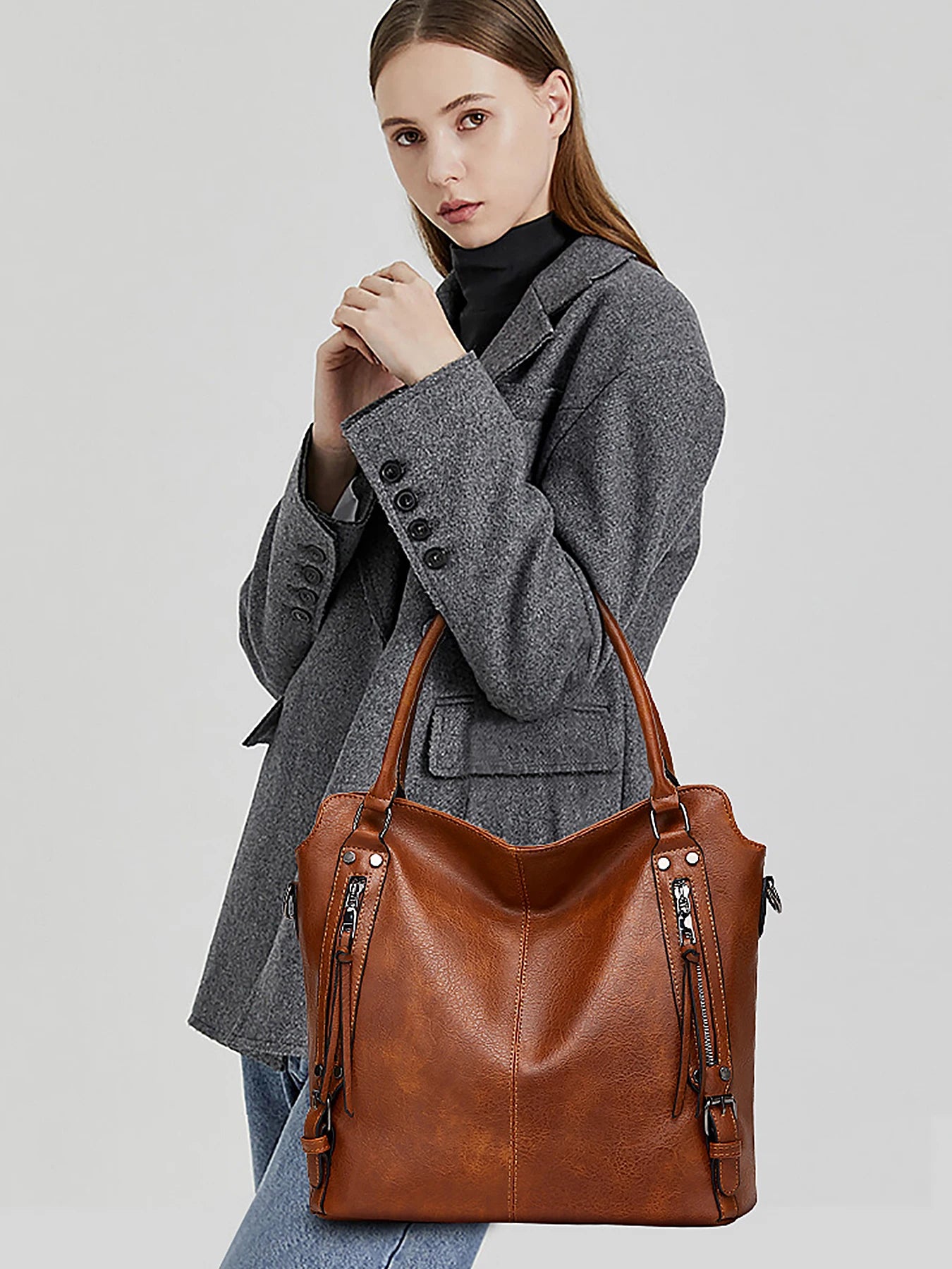 Women’s Fashion Top-Handle Satchel | Modern Vertical Square Shoulder Tote Bag | Sophisticated PU Leather Handbag for Daily Professional Use | Versatile Unisex Design Fashion Purse Luxegan