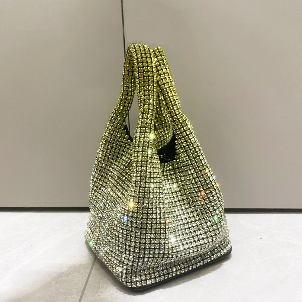 Shiny Crystal Bucket Bag | Luxury Designer Evening Clutch Luxegan
