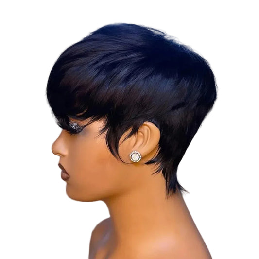 Short Straight Bob Pixie Cut Human Hair Wig with Bangs - 150% & 180% Density Glueless Non-Lace & 13x4 Transparent Lace Frontal Wig - 100% Brazilian Virgin Remy Hair Natural Black Fringe Wig for Women (Dyeable All Colors) Luxegan