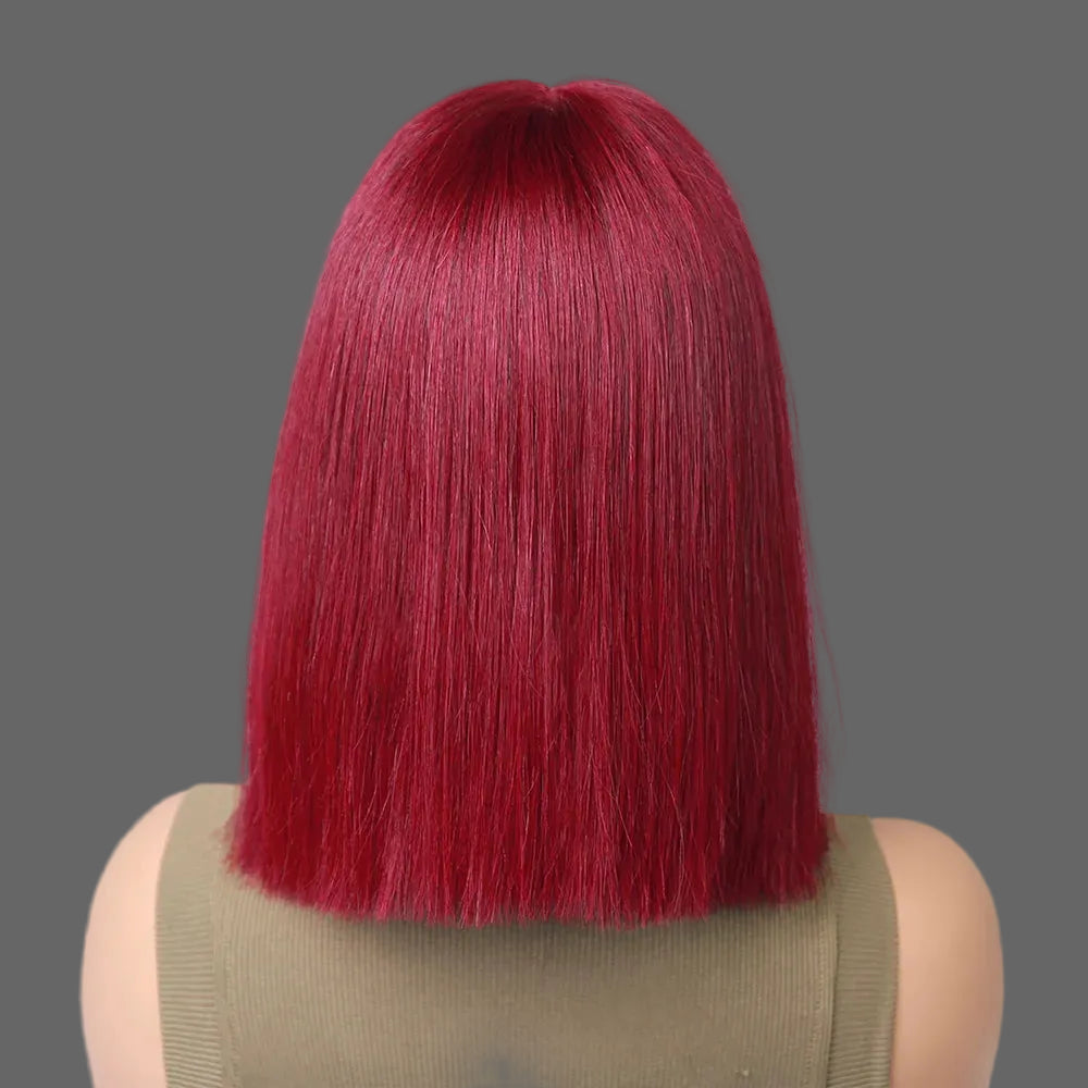 Super Double Drawn Bob Wig | Sophisticated 2x6 HD Transparent Lace Closure | Elegant "99J Burgundy" 100% Human Hair | "Dignified" 250% Density Bone Straight Remy Wig for Radiant Versatile Styling Luxegan