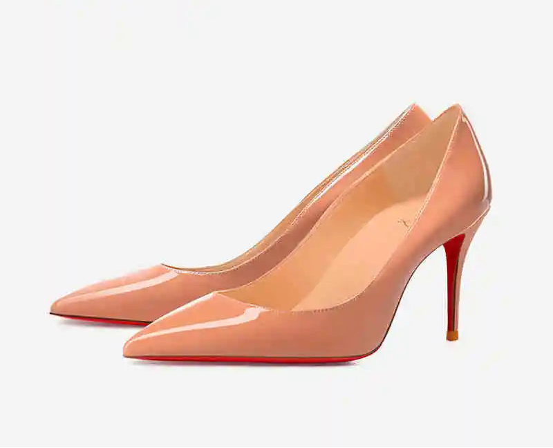 Elegant Luxury Brand Black Stilettos | Sophisticated Red Shiny Bottom Pumps | Elegant "Handmade Patent Leather" Silhouette | "Dignified" Sexy Pointed Toe Wedding Shoes for Radiant Versatile Styling Luxegan