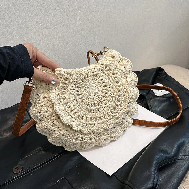 Vintage Woven Handbag | Round Summer Beach Bag & Crossbody Bag Luxegan