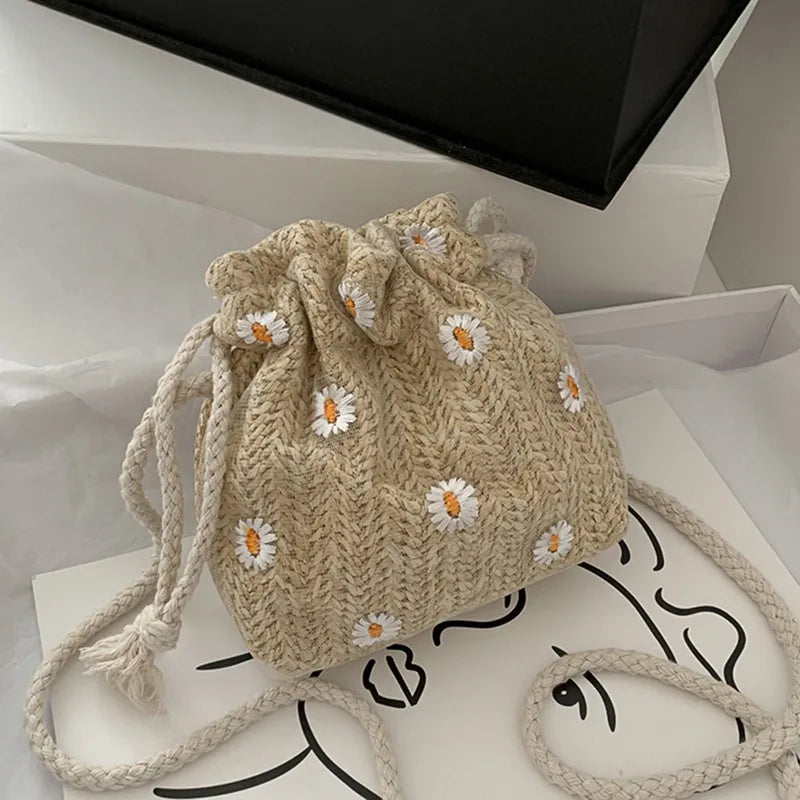 Straw Weave Bucket Bags | Rattan Women Summer Beach Shoulder Bags & Retro Mini Messenger Bag Luxegan
